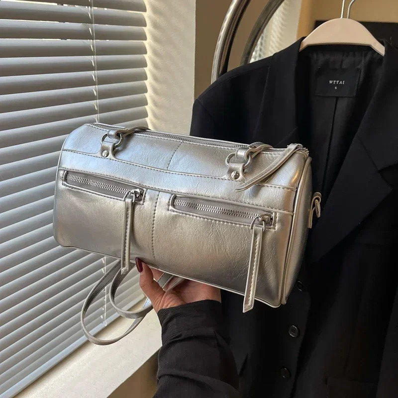 Simple Glossy PU Boston Shoulder Bags Zipper High Quality Classic Crossbody for Women Fashion Versatile 240817