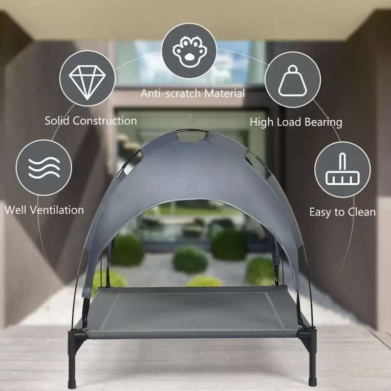 Cooling Elevated Pet Solid Pattern Outdoor Plastic Dog Bed with Shade for Home Use