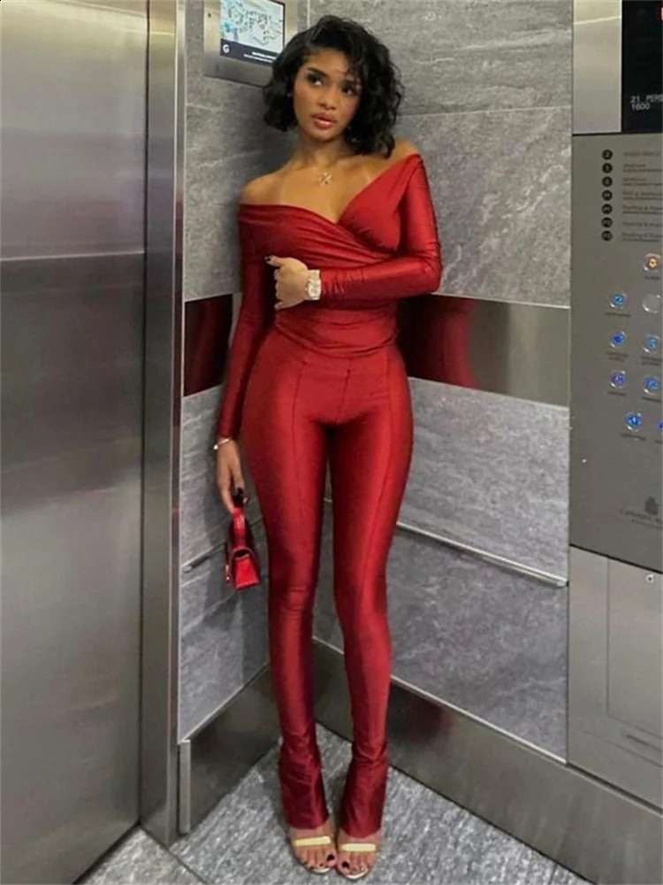 Simenual Casual Skinny Women Two Piece Set Sexy Deep V Crop Tops High Waist Pants Cyber Y2K Outfits Slim Co Ord Suits Streetwear 240813