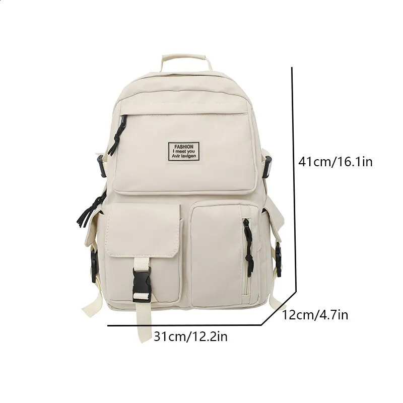 Multi pocket mens and womens nylon large capacity casual simple backpack insert button computer 240813