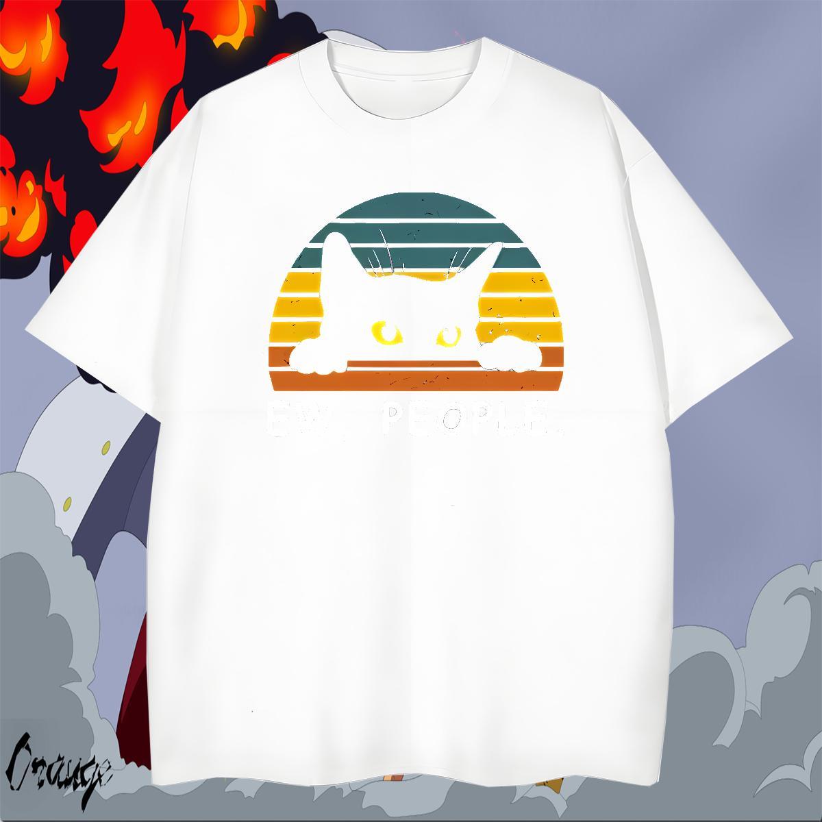 Classic Mens Tshirts Sports Casual 100% Cotton 230g White Plus Size Crew Neck Breathable cat T-Shirts New Wear
