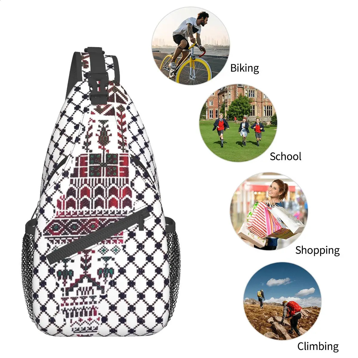 Palestinian Crossbody Sling Bag Traditional Tatreez Embroidery Shoulder Backpack Travel Backpack Daypack 240812