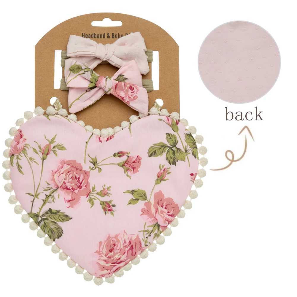 Bibs Burp Cloths 3Pcs/Set Valentines Day Baby Heart Bibs Feeding Bow Headbands Double Side Flower Saliva Towel Kids Photography Props BandanasL4812