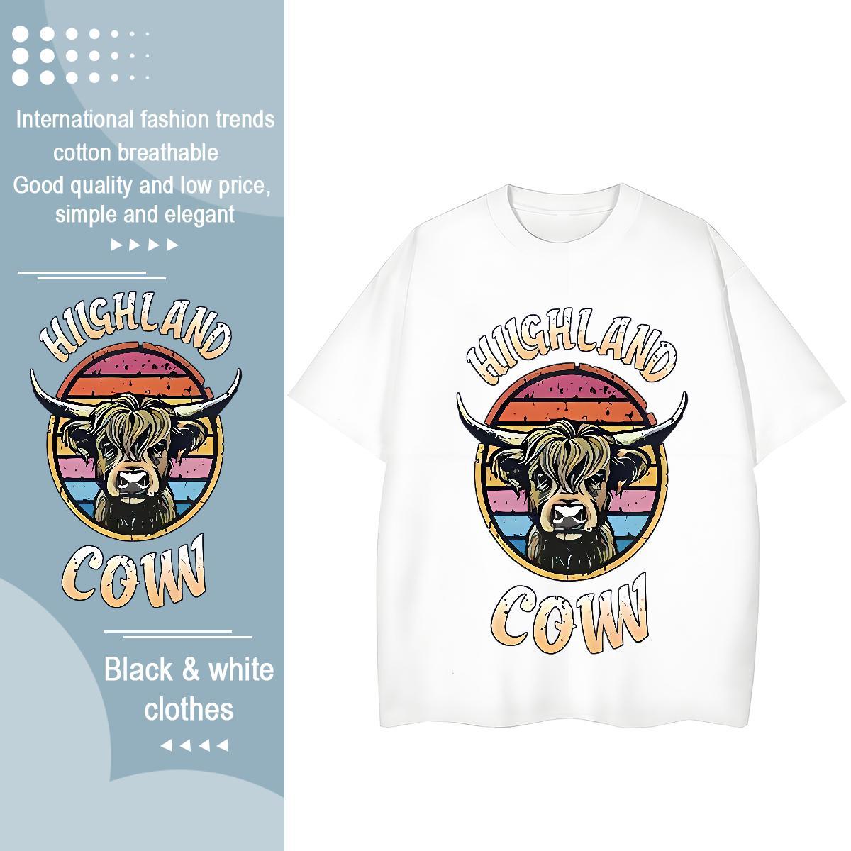Popular Men T Shirts cow Breathable Short Sleeve Hip Hop Custom Cartoon 230g Pure Cotton Tshirt for Man Woman New Tops Tees