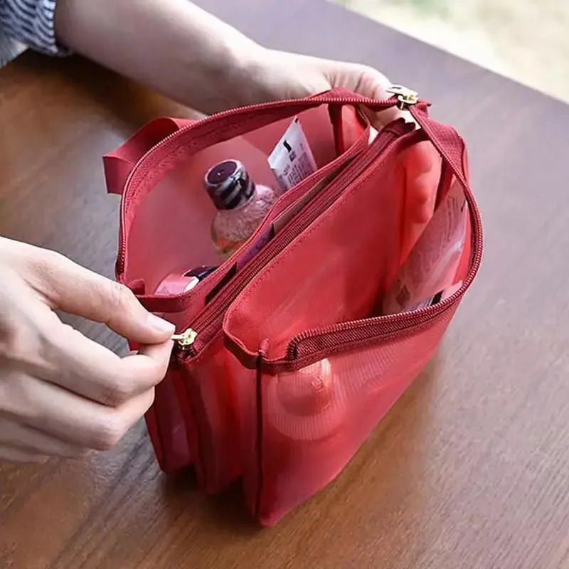 Large Capacity Cosmetic Bags Skin Care Product Lipstick Toiletry Makeup Organizer Case Mesh 3 Layer Travel Washing Storage 240812