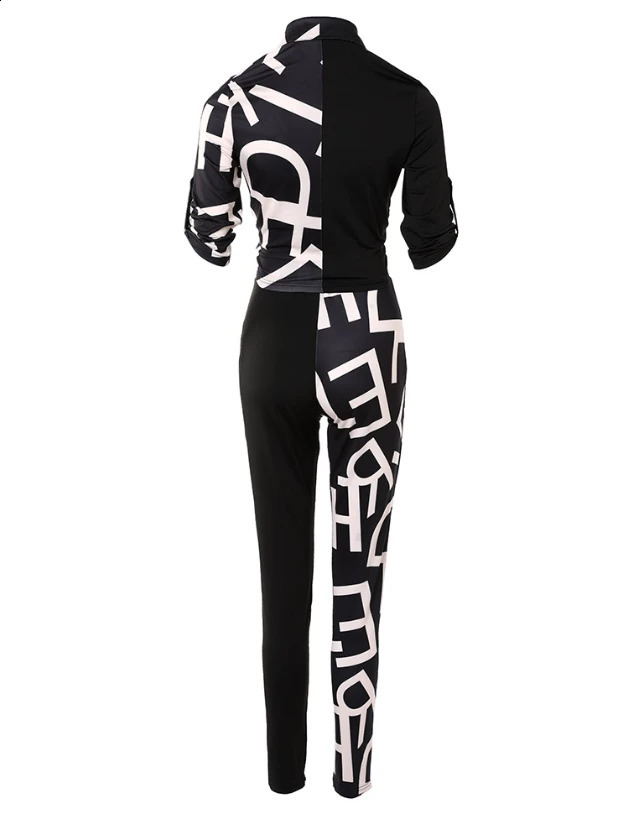 Female Casual Clothing Letter Print Colorblock Knotted Top High Waist Pants Set Commuting Womens Fashion Two Piece Outfits 240813