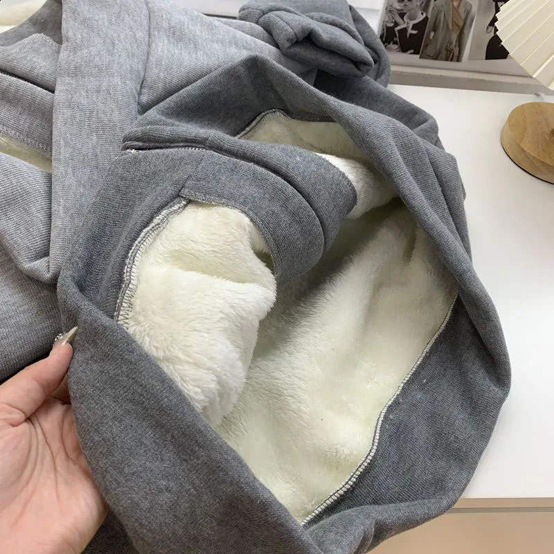 Xpqbb Casual Plus Velvet Hooded Zip-Up Coat Women Long Sleeve Thicken Warm Sweatshirt Women Autumn Winter Fleeced Clothing 240812