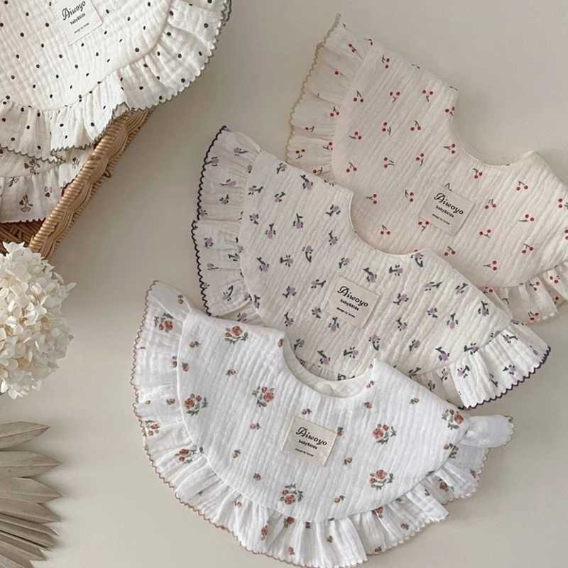 Bibs Burp Cloths INS Baby Gauze Feeding Drool Bib Ruffle Solid Infants Saliva Towel Soft Cotton Burp Cloth For Toddler Kids Bibs Korean NewL4812