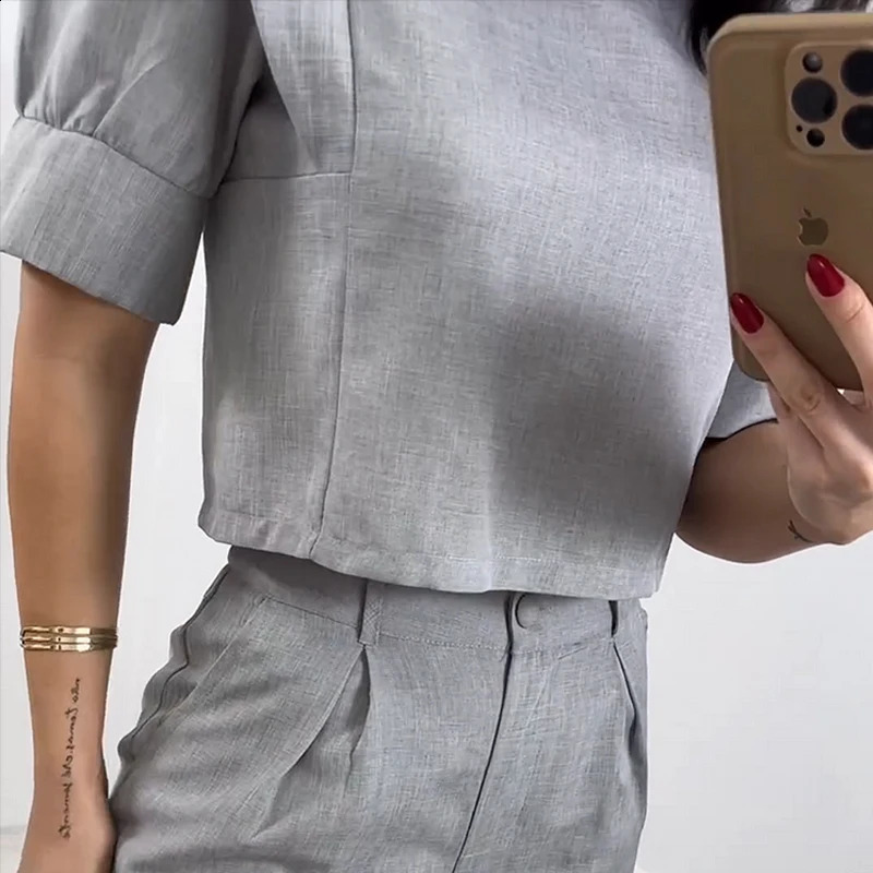 Wefads 2024 est Women Summer Two Piece Set Casual Short Sleeve Round Neck Solid Top Loose With Pockets Pants Sets Streetwear 240813