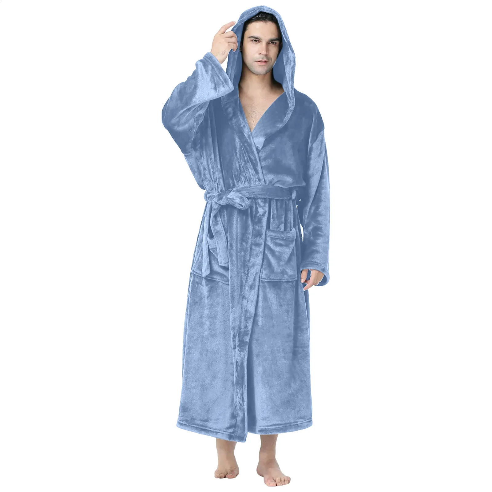 Men Winter Pajamas Bathrobe Home Clothes Sleepwear Warm Plush Home Clothes Long Sleeve Velour Mens Robes Plus Size S-5XL 240812