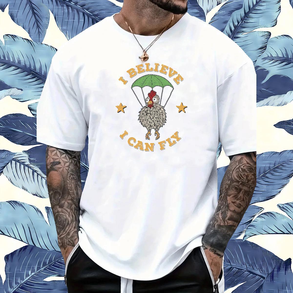 Soft T-Shirts for Men chicken Breathable Short Sleeve Beach Custom Print Plus Size 100% Cotton 230g Tshirts Factory Direct Tops