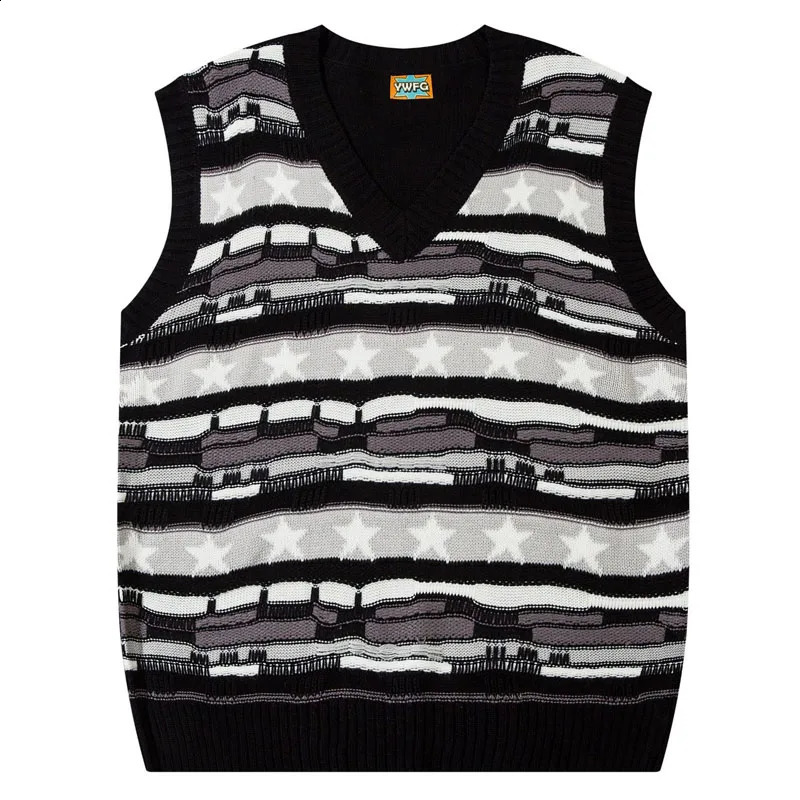Vintage V-Neck Sweater Vest Men Autumn Winter Stripe Casual Loose Sleeveless Knit Sweaters Women Harajuku Preppy Style Pullover 240812