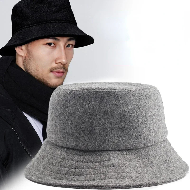 Winter Bucket Hat Mens Womens Big Brim Show Small Noodles High Quality Wool Keep Warm Windproof Fishing Panama 240812