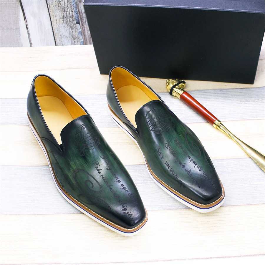 CMM Mens Leather Shoes Casual Shoes Green Fashion Comfortable Flat Shoes Handmade Classic Loafers Office Banquet Mens Shoes