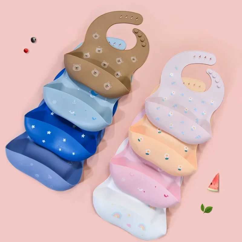 Bibs Burp Cloths Cartoon Animal Baby Bibs Waterproof Soft Silicone Baby Girl Boy Feeding Stuff Printed Adjustable Kids Children Bib ApronL4812