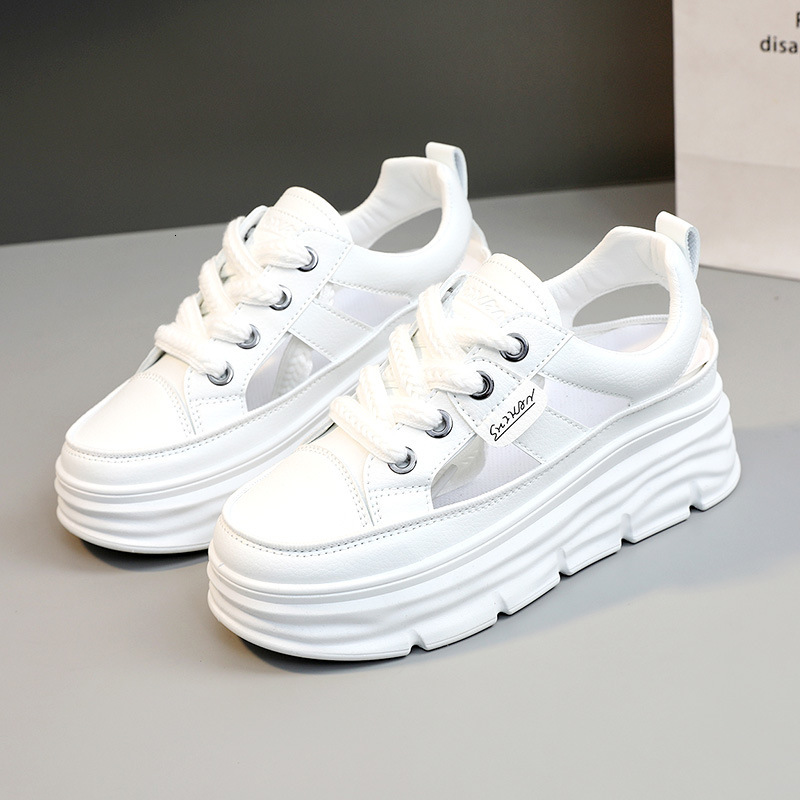 Ddmysports W New Hollowed Out Sandals In The Summer Of Height Increasing Breathable Thick Soled Casual White Shoes Versatile For Women Outdoor Shoes