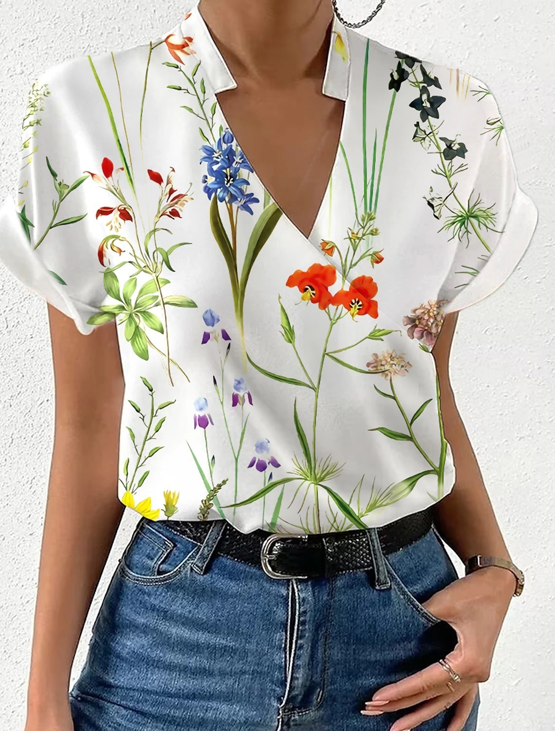 Elegant Blouse Printed Short Sleeve Shirts 2024 Summer