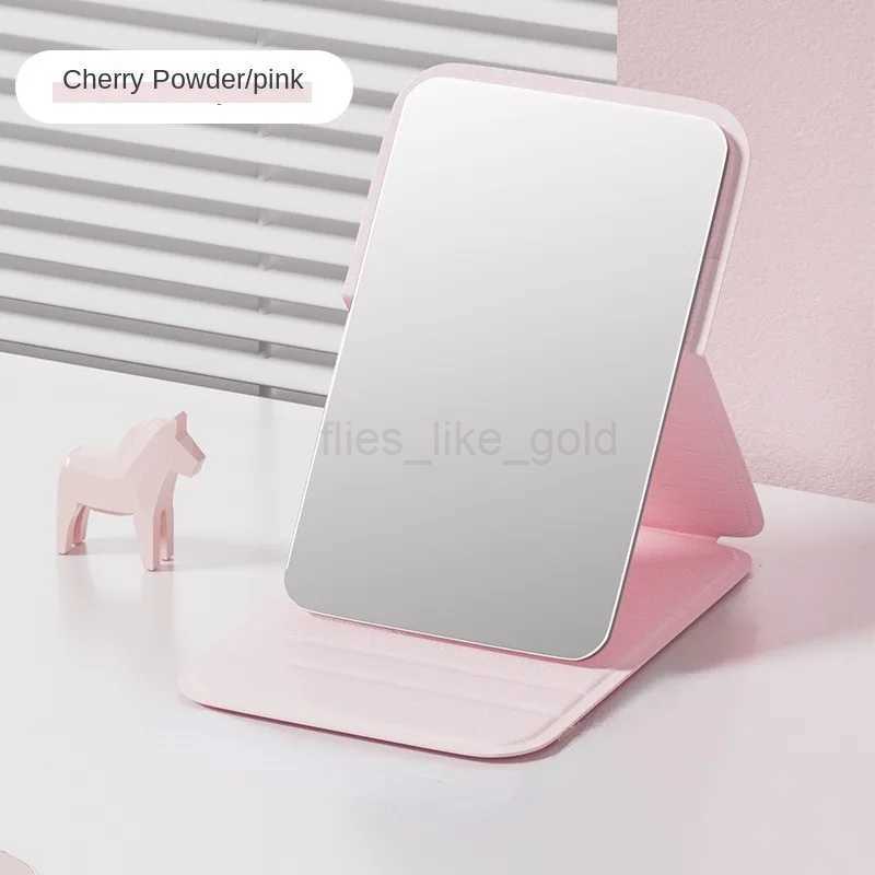 Desktop makeup mirror solid color PU leather simple portable handheld makeup mirror foldable student compact cute pocket mirror W240813