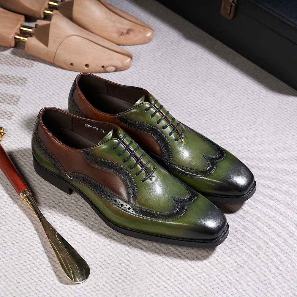 CMM Pointed Leather Shoes Mens British Business Dress Leather Large Oxford Shoes Trend Color Matching Manual Mens Shoes