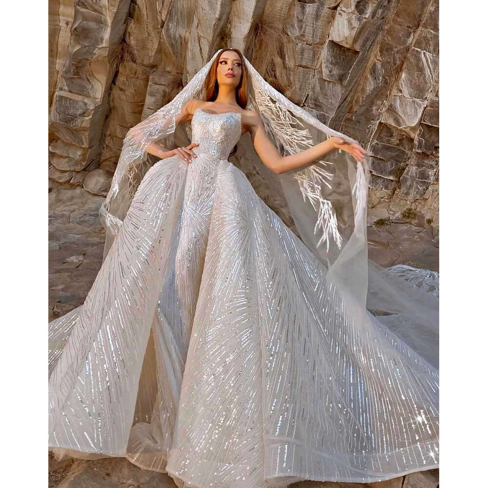 Mermaid Princess Gown Wedding Dresses Sequined Lace Sweep Train Bridal Gowns Big Vestidos De Novia Custom Size Colour S 6660311