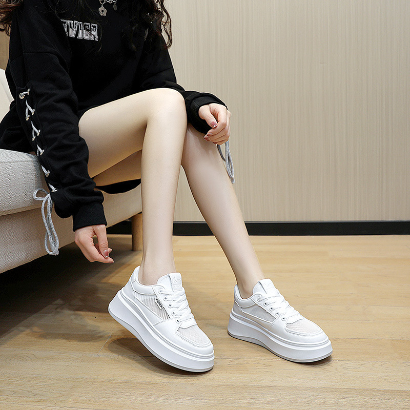 Ddmysports S New Little White Women S Versatile Casual Spring Summer Trendy Board Shoes Elevated Thick Sole Breathable Outdoor