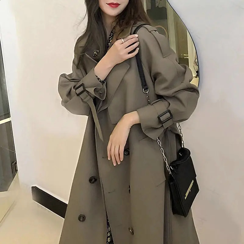 Wind Coat Womens Autumn Korean Style Medium To Long Coat Jacket 240813