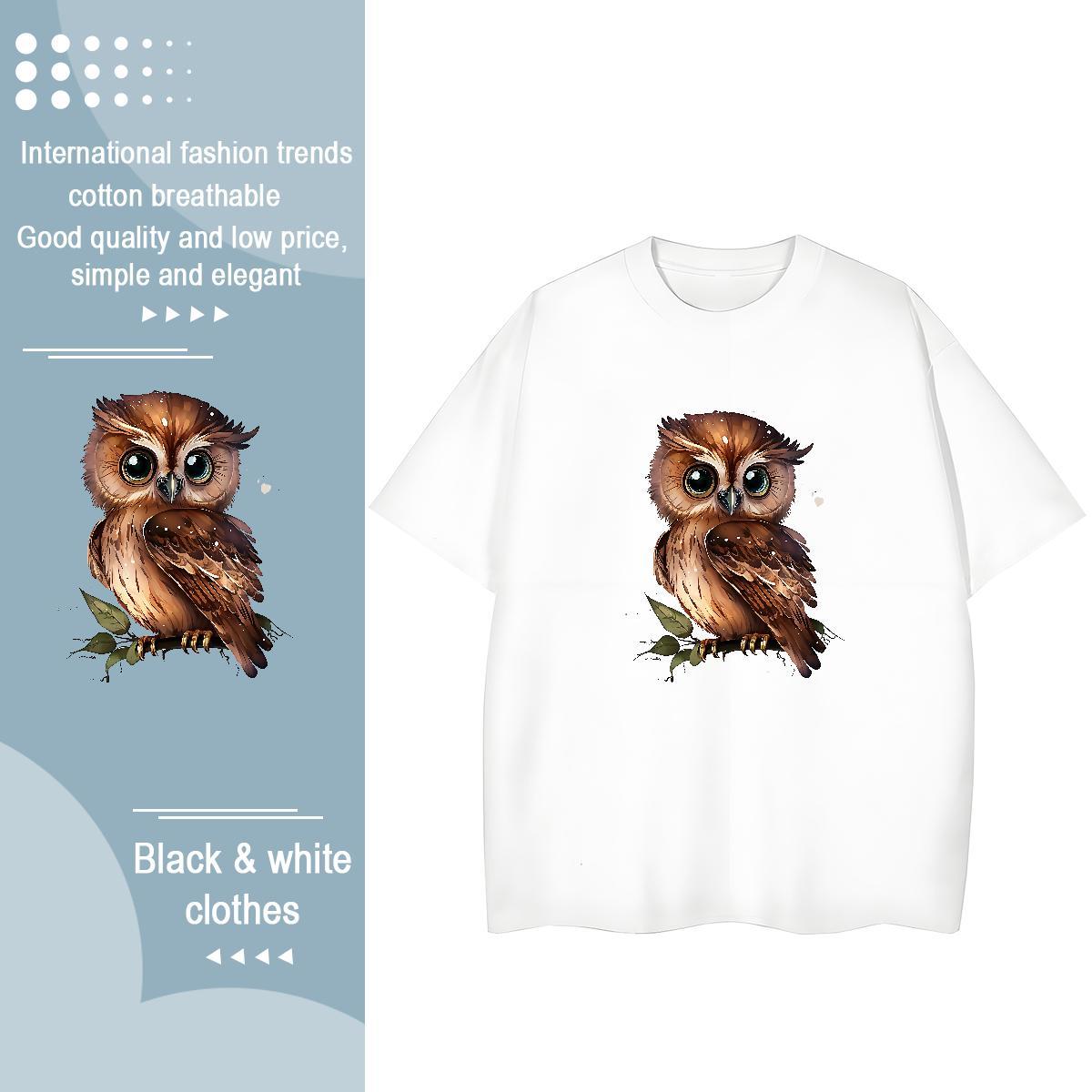 Loose Man T Shirts Owl Crew Neck Casual Oversized 230g Cotton Tshirts DIY Customized Tops