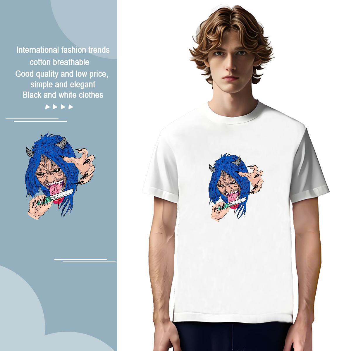 T-Shirts 230g Pure Cotton portrait Anime Printing Street Round Neck Short Sleeve Graphic Men Clothes T-Shirt Classic Designer Tops