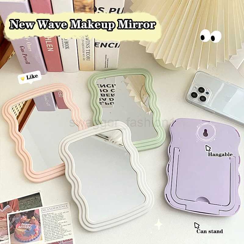 1pc Cute Corrugated Desktop Makeup Mirror Solid Color Simple Portable Handheld Makeup Mirror Foldable Creative For WomenXJ240813