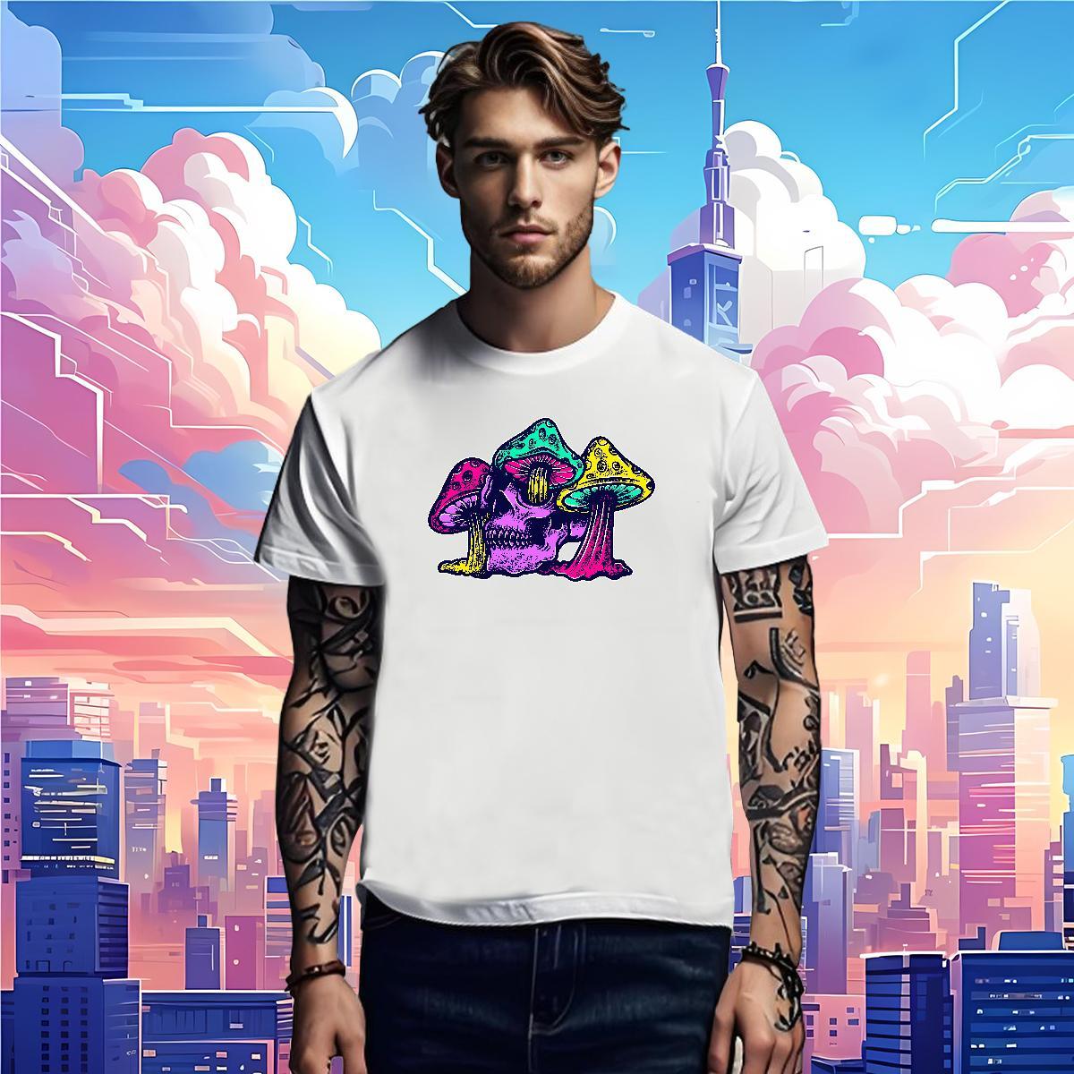 Man T Shirts 230g Pure Cotton mushroom Spring Summer Breathable Crew Neck Black White Men Tops Tees Wholesale Soft Tees Shirts