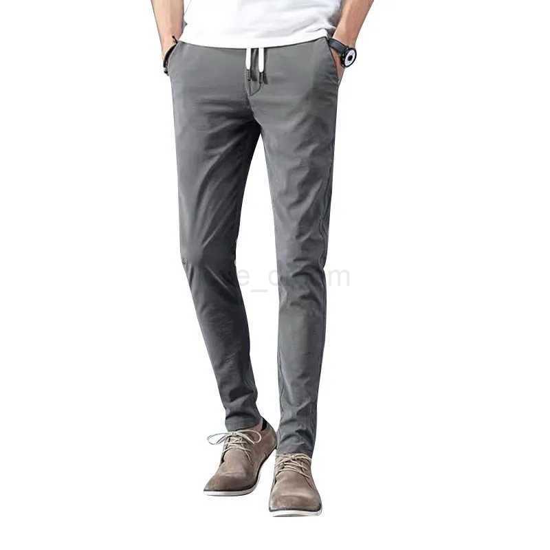 Hot Mens Casual Pants Chinos Elastic Cotton Seluar Long Trousers Khaki Black Pants for MenXJ240813