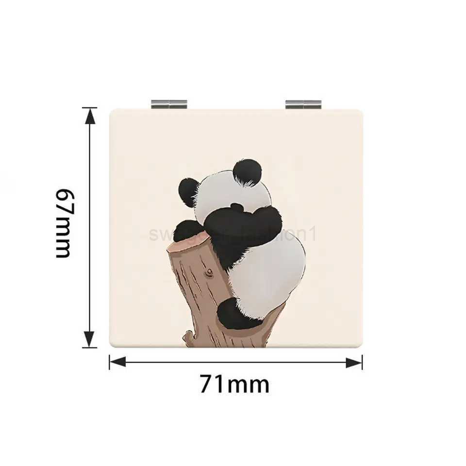 Cute Panda Pattern Makeup Mirror Double-Sided Mini Folding PU Mirror Cosmetic Tool Portable Square High-definition MirrorXJ240813
