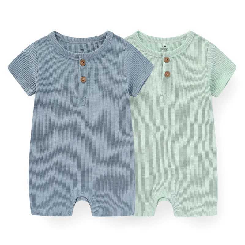 2 pieces of newborn baby girl clothing 0-24M pure cotton baby boy clothing short sleeved waffle baby jumpsuit printed cartoon baby W240812