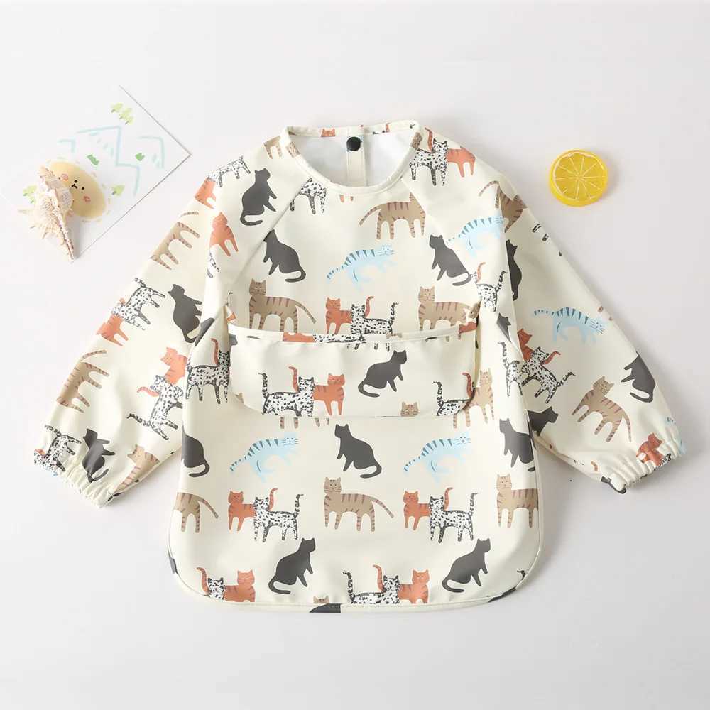 Bibs Burp Cloths Easy Wear Long Sleeved Bib Baby Toddler Soft PU Bibs Painting Waterproof Meals Protection Washable Easy Clean Smock for ChildrenL4812