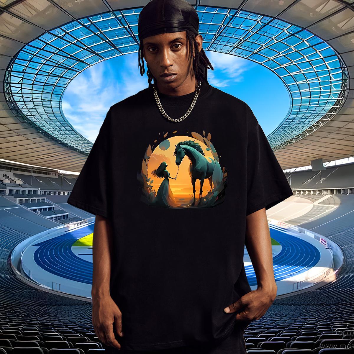 Designer Men Clothes T-Shirt Home Outdoor 230g Pure Cotton Custom Print Oversized Breathable Crew Neck horse Men T Shirts Factory Direct Polos