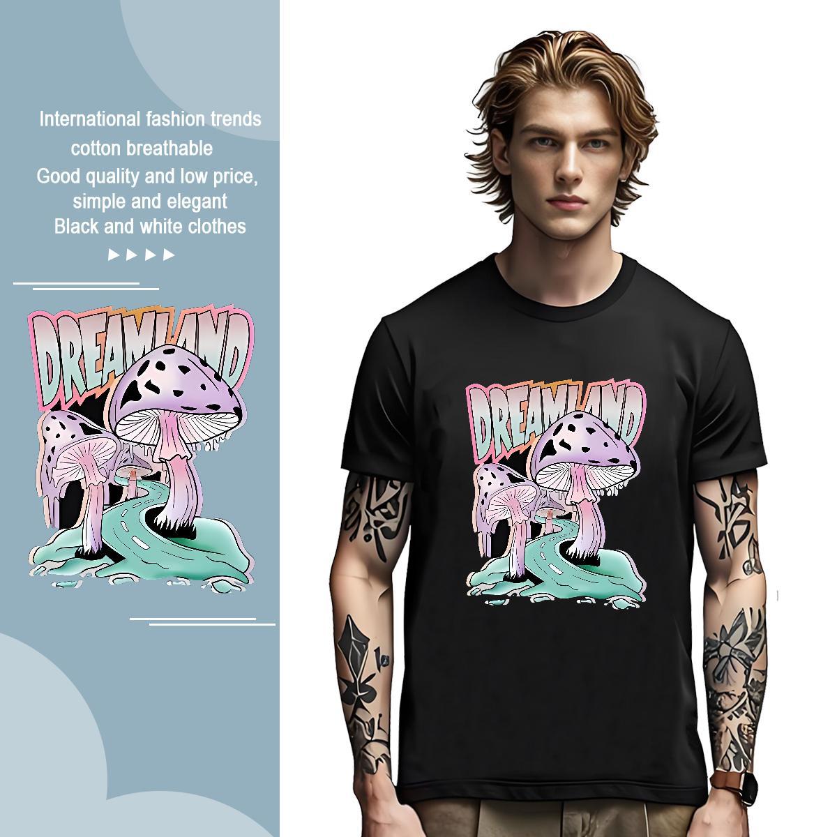 T Shirts Men 230g Pure Cotton mushroom Home Outdoor Breathable Soft Graphic Couples T Shirts 2024 Wholesale Tshirts