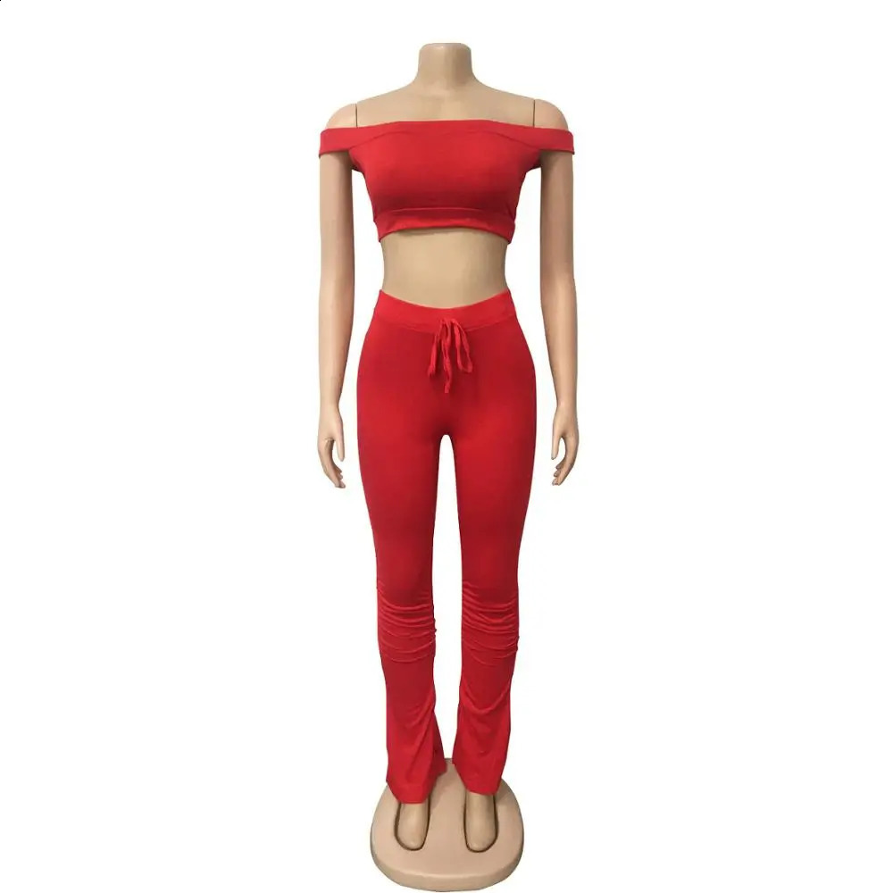 two piece set for women two piece outfits stacked pants 2 pieces sets women crop top pants stacked leggings outfits for female 240813