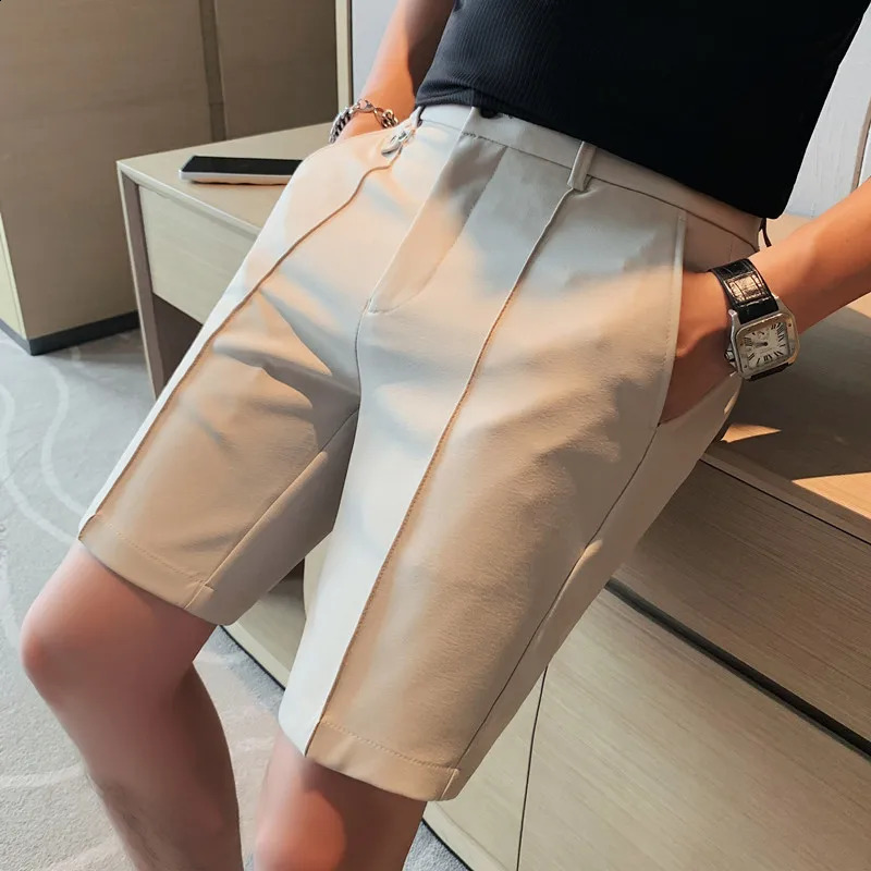 Mens Short Summer Knee Length Thin Elegant Shorts For Men Clothing 2024 Business Casual Slim Fit Office Short Homme Plus Size 240812