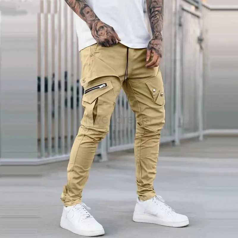 Mens Side Pocket Cargo Pants Zipper Black Grey Khaki Hip Hop Casual Male Joggers Trousers Fashion Streetwear Pantalones HombreXJ240813