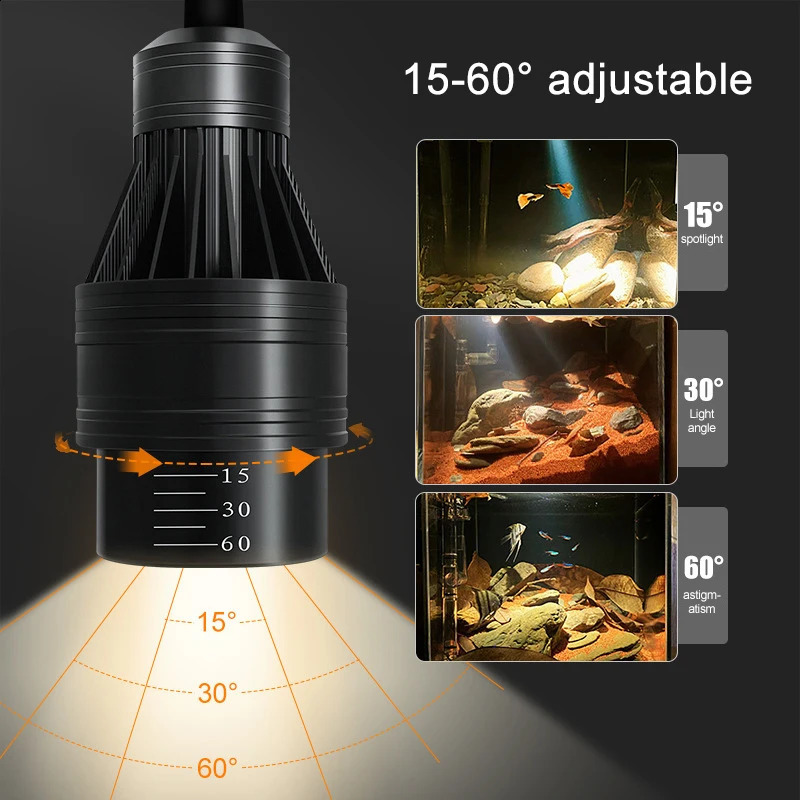 Aquarium Led Light Fish Tank Decoration Adjustable Focus Spotlight Plants Grow Lamp Turtle Reptiles Accessories 5w 7w 9w 12w 15w 240812