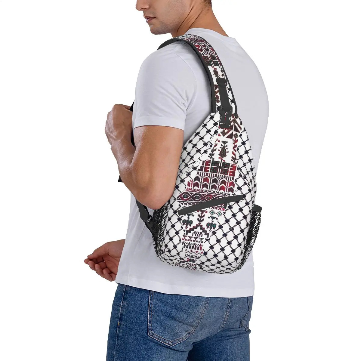 Palestinian Crossbody Sling Bag Traditional Tatreez Embroidery Shoulder Backpack Travel Backpack Daypack 240812