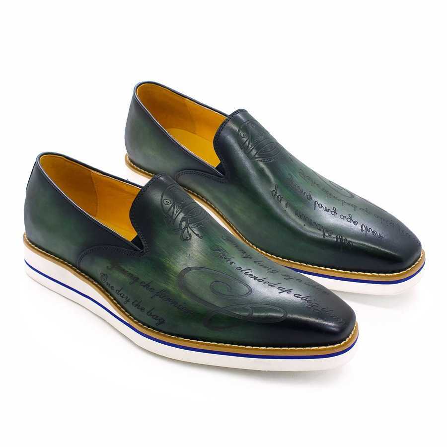 CMM Mens Leather Shoes Casual Shoes Green Fashion Comfortable Flat Shoes Handmade Classic Loafers Office Banquet Mens Shoes
