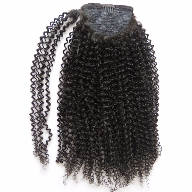 Long Kinky Curly Natural Color Wrap Around Human Hair Magic Paste Ponytail 100% Brazilian Human Hair Extension 160g