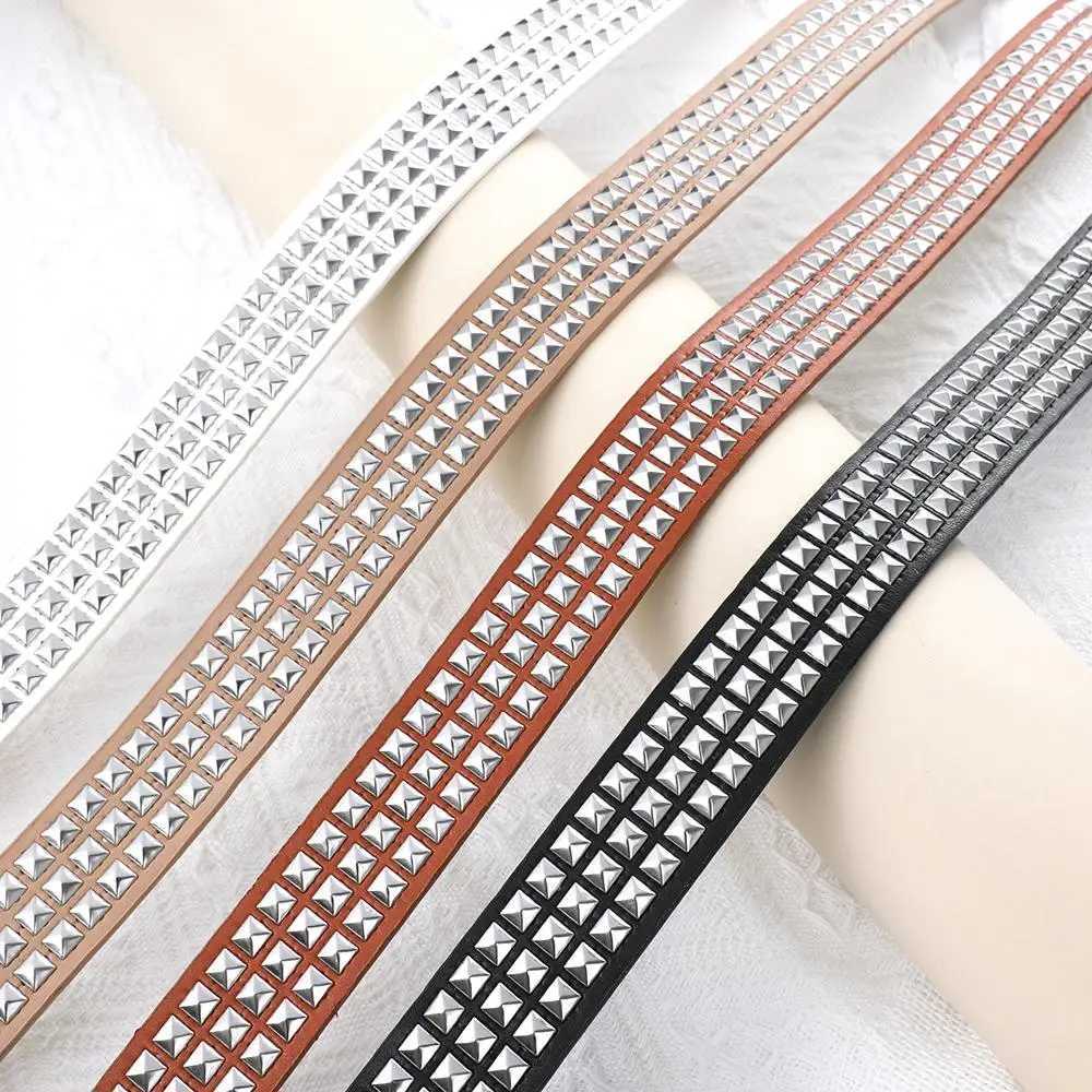 Gothic punk style womens retro rivet PU leather belt jeans belt buckle Y2K girl fashion belt belt W240807