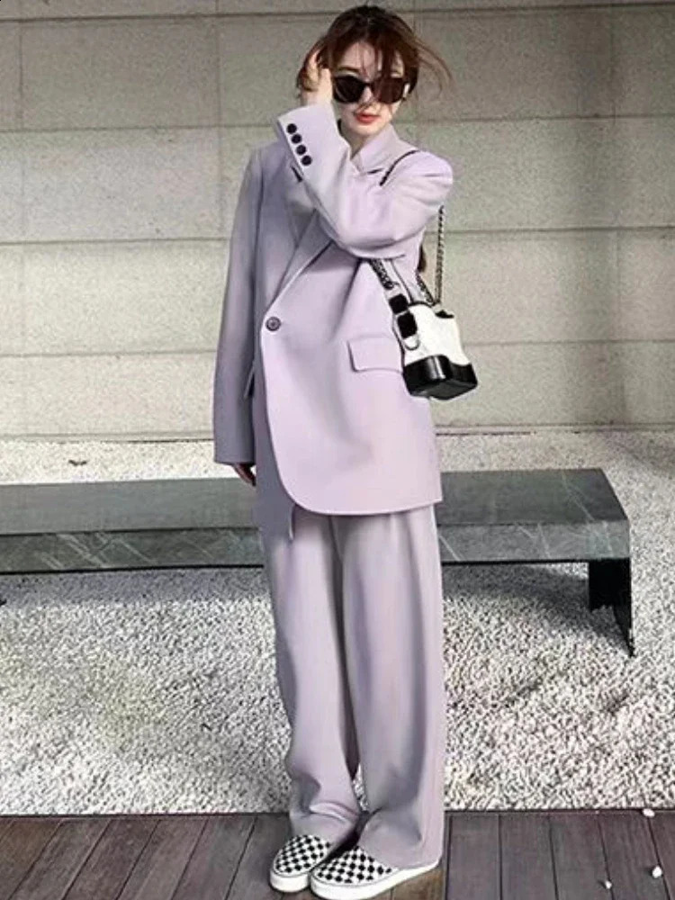 Office Wear Women Blazer Suits Sets Coats Wide Leg Pants Elegant Two Piece Jacket Autumn Coat 240812