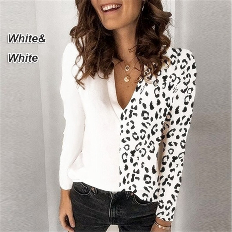 2021 autumn new fashion pattern printed v-neck blouse women