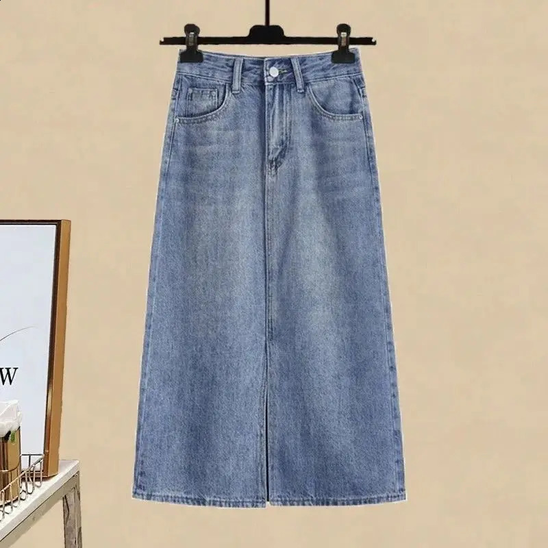 2024 Spring Women Two Piece Skirt Set Long Sleeve BlouseA Line Denim Skirt Two piece Set Two Piece Outfits 240812