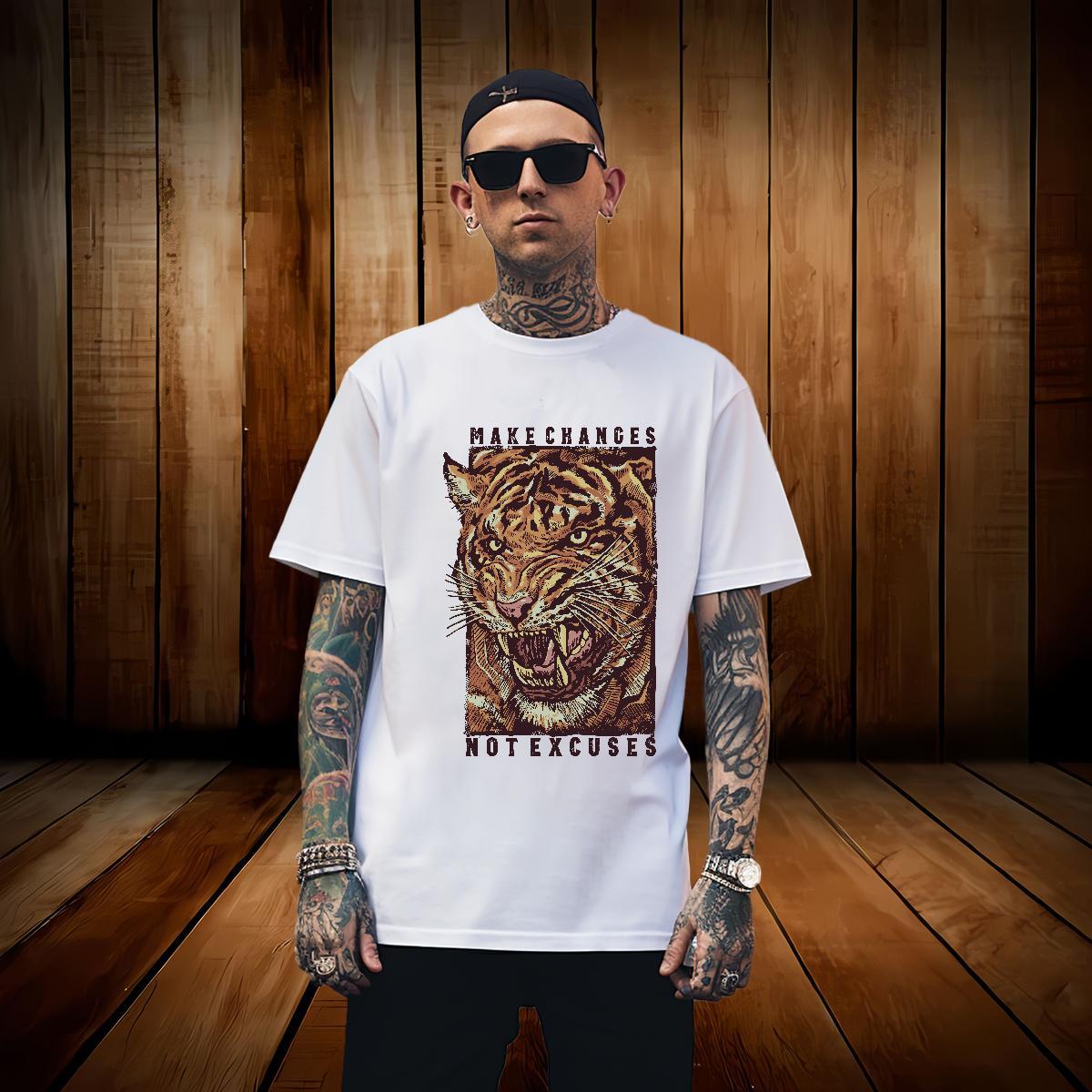 Cool Design T-Shirts tiger Breathable Crew Neck Hip Hop Custom Anime 230g 100% Cotton Men Clothes T-Shirt Fashion New Tees