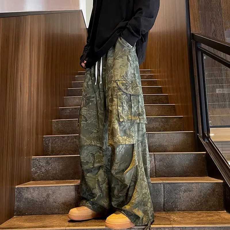 American retro camouflage workwear pants for men and women in autumn new handsome hip-hop multi pocket straight leg casual pantsXJ240813