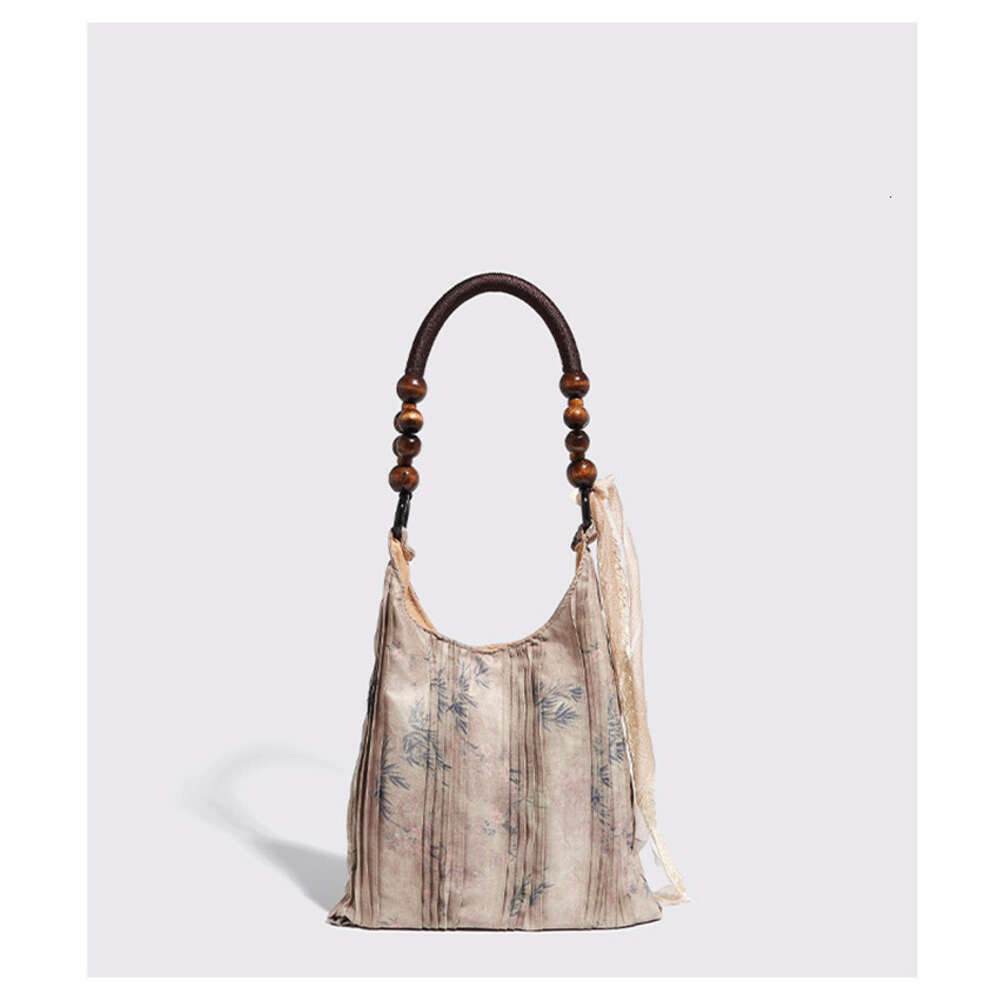 Retrotie dyed rose flower Shoulder Bag pleated underarm commuting tote bag single shoulder handbags